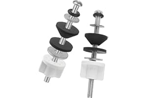 QDOCURO Universal 2 Pcs Toilet Seat Hinge Bolts Kit, Waterproof Stainless, Heavy Duty Toilet Bolts and Rubber Washers Gaskets with Extra Long Nut White Plastic Down Lock Screw for Fastening