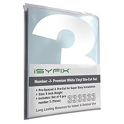 iSYFIX White Vinyl Number 3 (Three) Stickers - 6