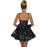 Memphty Spaghetti Straps Sequin Homecoming Dresses with Bow Sparkly Short Prom Dresses A Line Cocktail Party Gowns