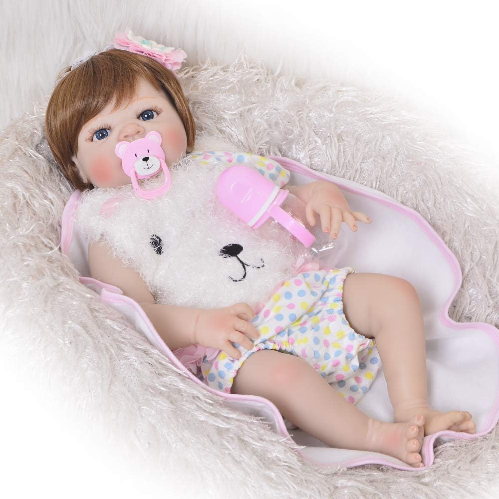 Prezzo 22 Girl Doll Pollici Reborn Baby Vinile Silicone Pieno Bambino Reborn Doll Toy realistica della Principessa Baby w/Occhi Azzurri per Bambini Regali di Giorno Offerte
