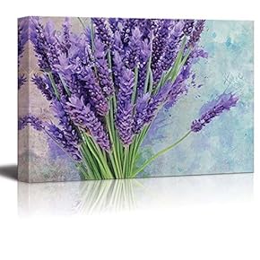 Bouquet of Purple Flowers Resting on a Watercolored Background - Canvas Art Home Art - 12x18 inches