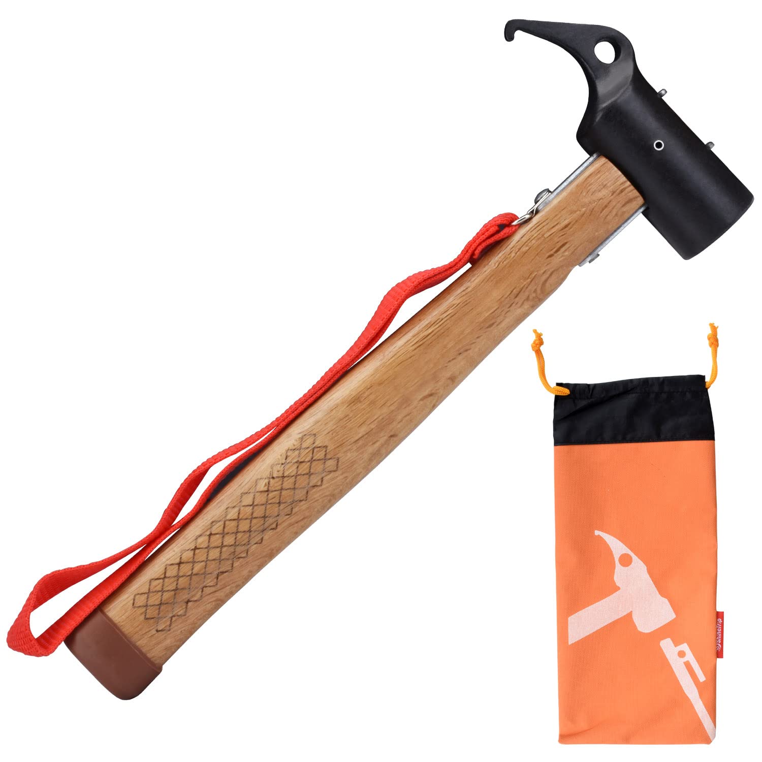Keello Camping Hammer Steel Hammer for Tent Pegs Wooden Mallet Camping Mallet Hammer Multi-Function Hammer with Lanyard for Tent Pegs Outdoor & Indoor