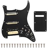 SAPHUE SSH-Coil Splitting Electric Guitar Pickguard Two Mini Humbucker + ONE Humbucker(9K/9K/15K)+Silence Switch Loaded Prewired Scratchplate (Black)