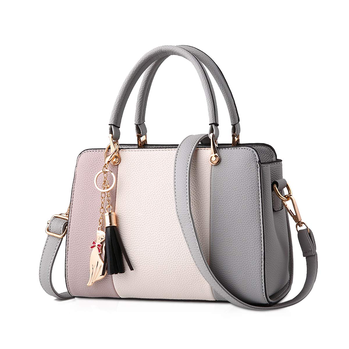 NICOLE&DORIS Women Handbags Tassels bags Designer Top Handle Shoulder Bags Tote Crossbody Bag for Ladies PU Leather Bag With Pendant Gray