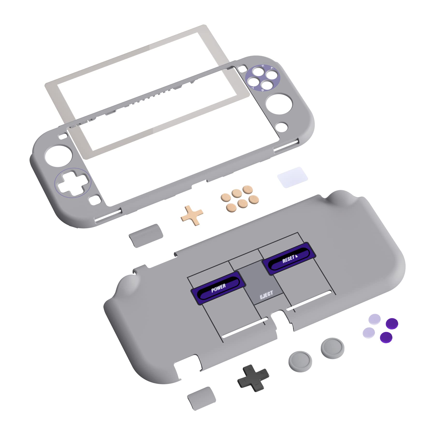 eXtremeRate PlayVital Classics SNES Style Protective Grip Case for Nintendo Switch Lite, Hard Cover for Nintendo Switch Lite - Screen Protector & Thumb Grips & Buttons Caps Stickers Included