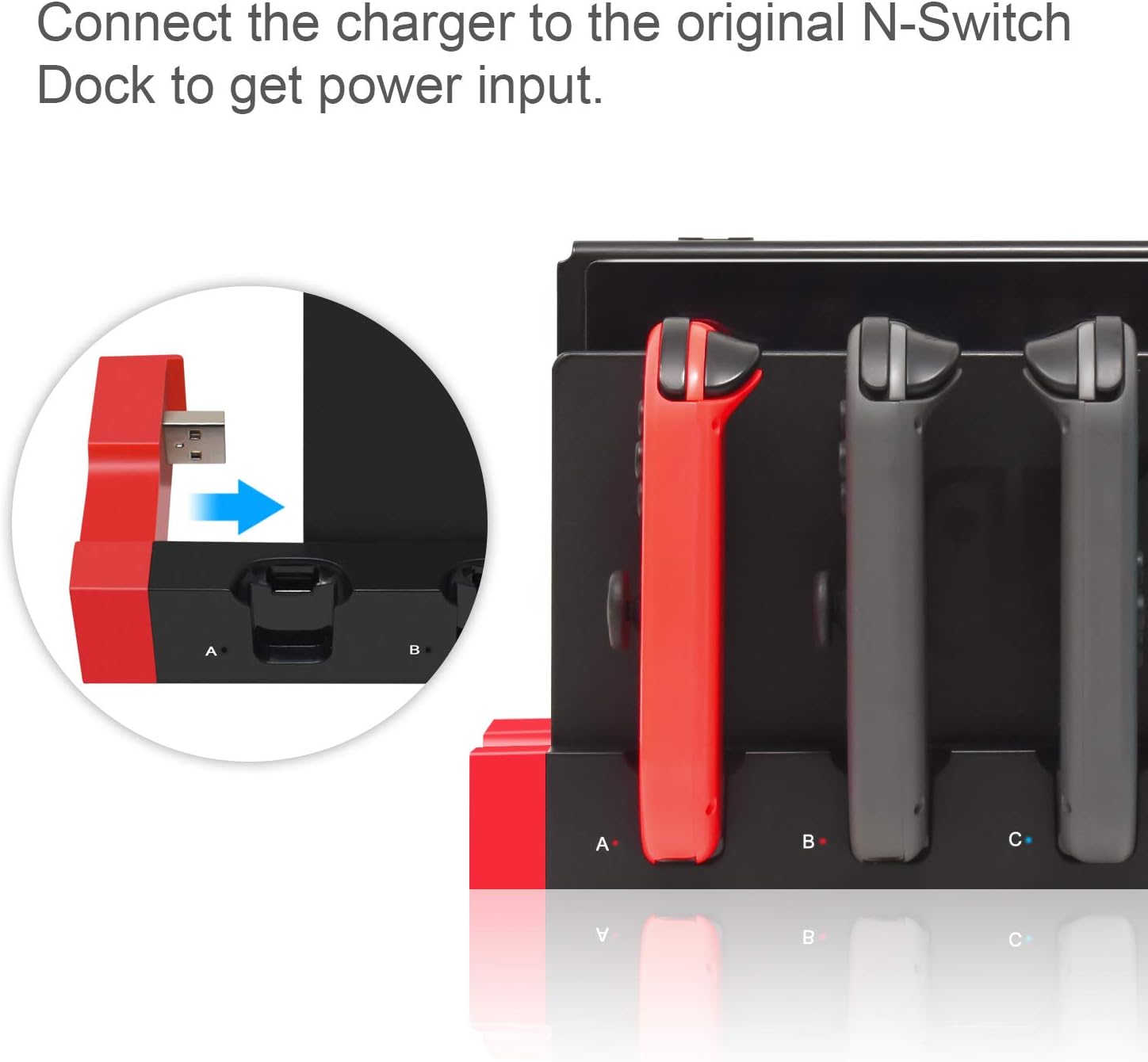 Compatible for Nintendo Switch JoyCon Charging Dock, Support 1-4pcs Joy Con, Charger Stand Station with Individual LED Indicator for Nintendo Switch Joy-Con