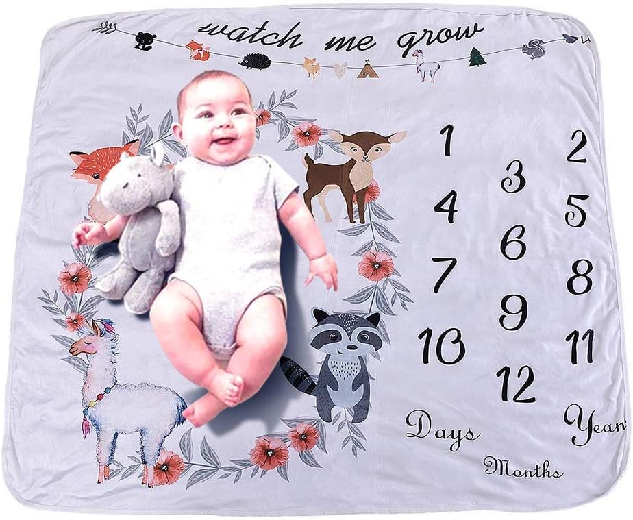 Baby Monthly Milestone Blanket- Soft Cotton 46" x 43" - Unisex Design- Best for New Mom & Dad- White