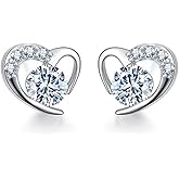 MALOYANVE Cubic Zirconia Heart Stud Earrings Elegant 14K Gold over Sterling Silver Round Cut Simulated Vintage Crystal Stud Earrings Wedding Jewelry Gifts for Women