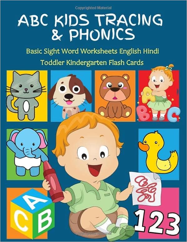 abc kids tracing phonics basic sight word worksheets english hindi toddler kindergarten flash cards learning baby first word colorful workbook reading book for preschool to grade reader brown charles