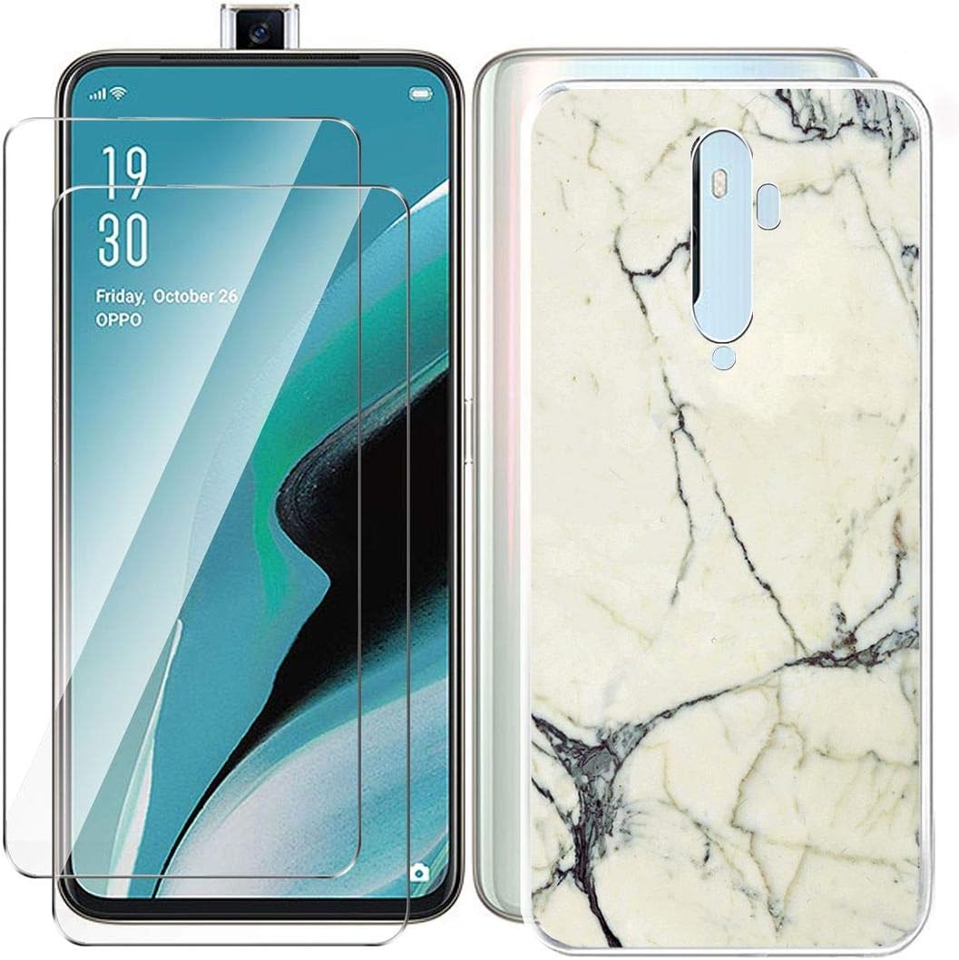 HYMY Case Cover + 2x Tempered Film for Oppo Reno 2F Smartphone - Transparent TPU Soft Silicone Protection Gel Fashion Skin back Shell Screen Protector for Oppo Reno 2F (6.5")- -WM62