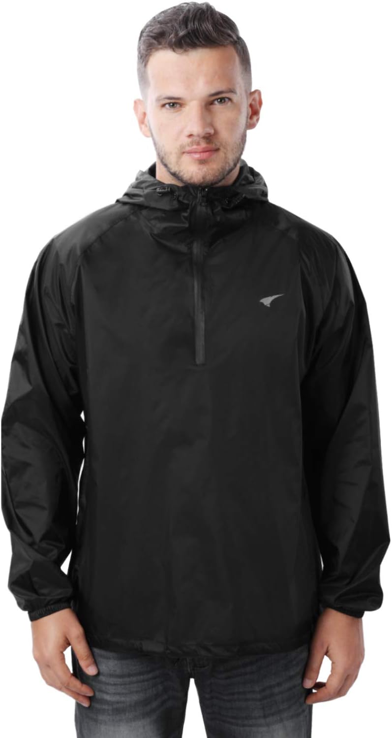 TEZO Mens Rain Jacket Waterproof Hooded Coat Pullover Windbreaker Packable Raincoats