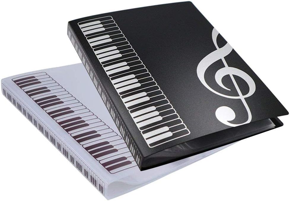 A4 Music Folder Presentation Display Book Folder Piano Score Tabs with 40 Pockets for Presentations Filing Storage Interviews and Resume Black and White（a Pack of 2）