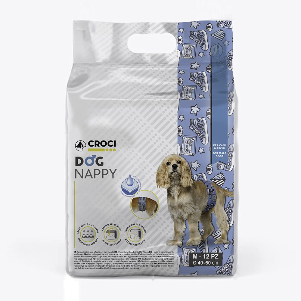 Croci Dog Nappy Pop - Absorbent Wrap for male dogs size M - Ø 40-50 cm, hygienic nappy pants for dog pee, adjustable adhesive closure, 12 pcs