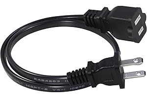 1.5FT Polarized 2 Prong Extension Cord - Black Replacement US AC Two Prong 13A 125V Power Extension Cable,Short Low Profile F