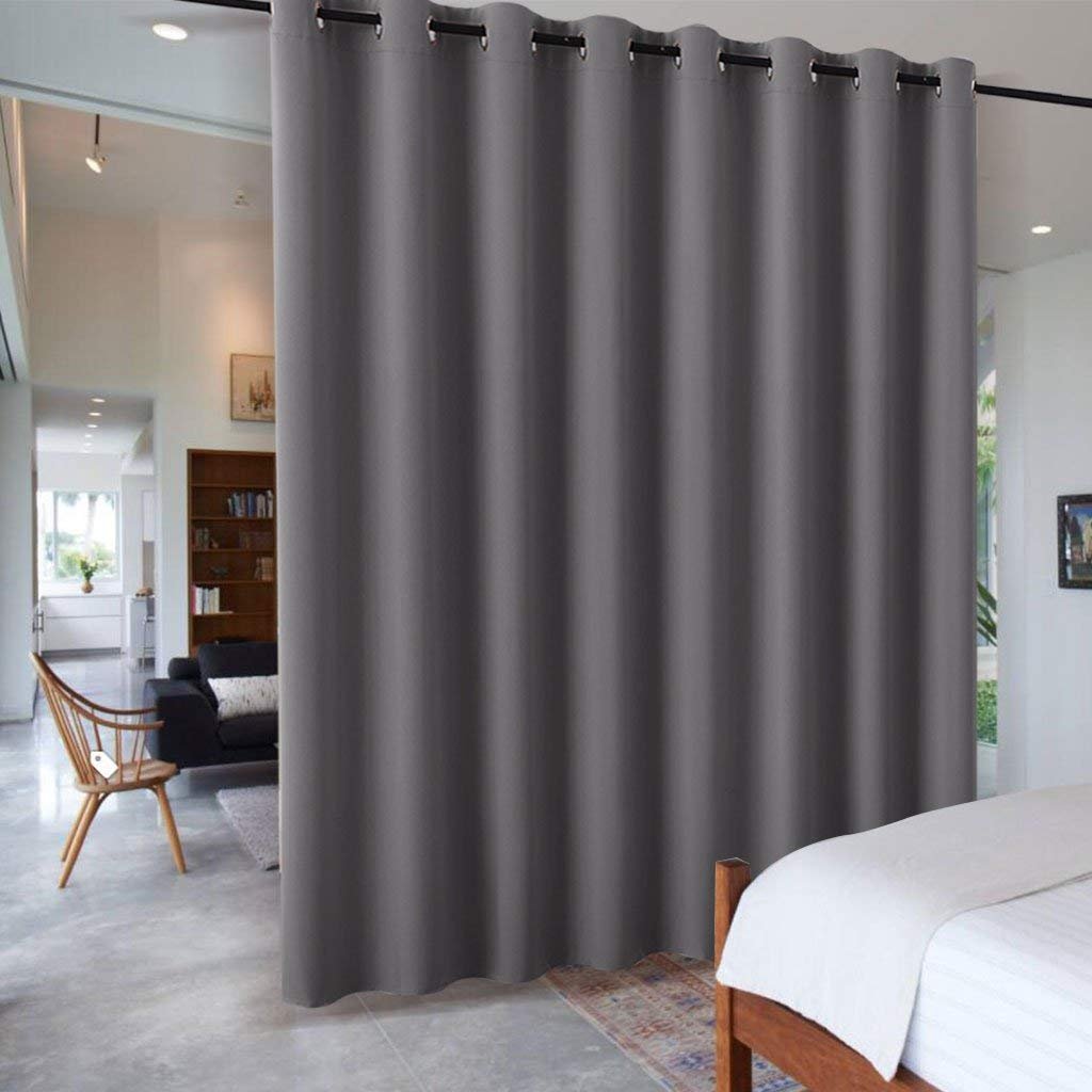 PONY DANCE Divider Curtain for Living Room - Privacy Blackout Thermal Insulated Partitions Curtain Saving Energy Room Divider Light Blocking for Bedroom Basement/Nursery, 1 Panel, W 180" x L 96", Grey