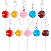 QUPENGXU 5 Pairs Resin Round Lollipop Drop Dangle Earrings Handmade Candy Simulation Food Earring For Women