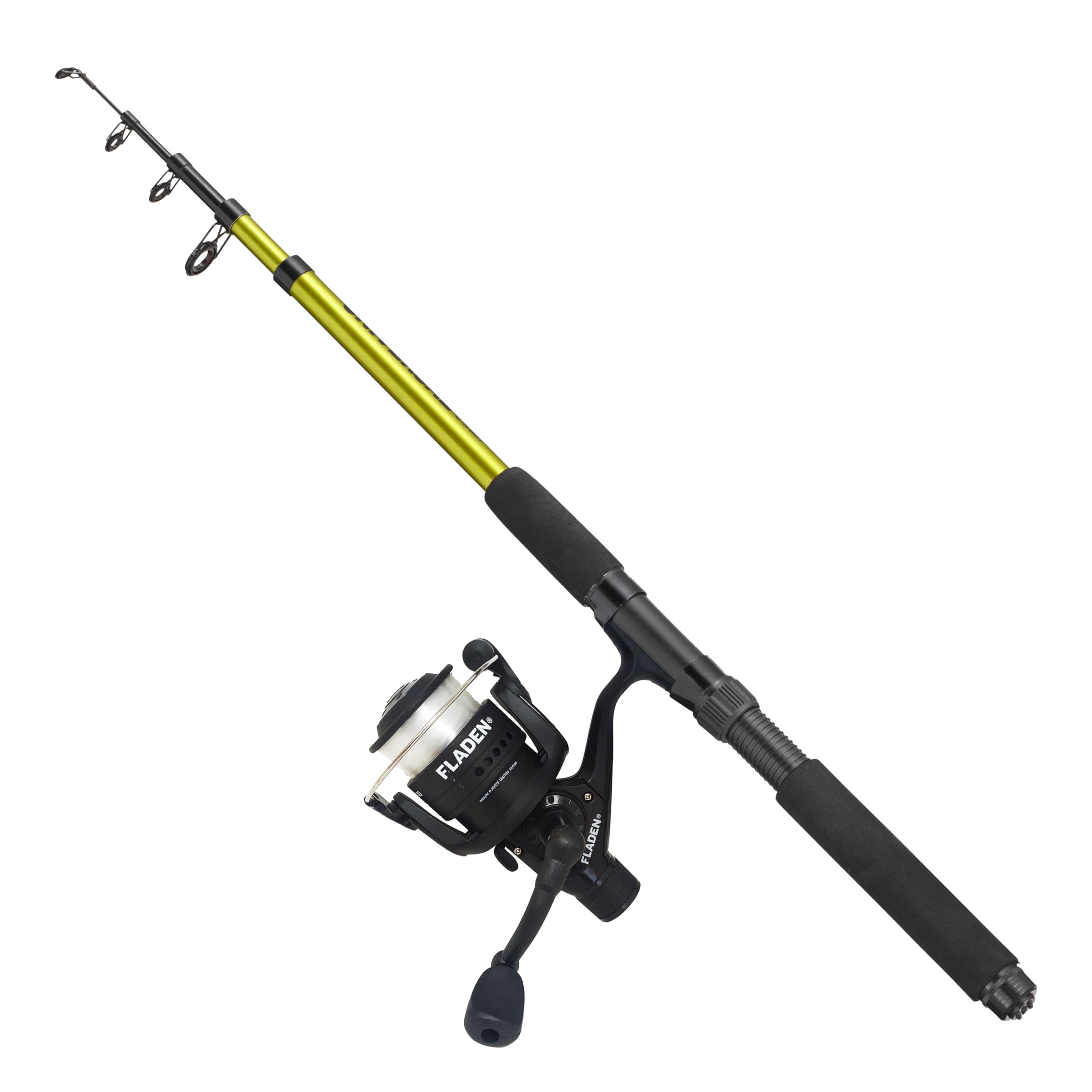 FLADEN Fishing - Charter II 8ft/2.4m Telescopic Rod & Spinning Reel Combo - Light, Ambidextrous, Graphite - Perfect for Salt & Freshwater - Predatory Fish - 8/120 Monofilament Line - 25" Retrieve
