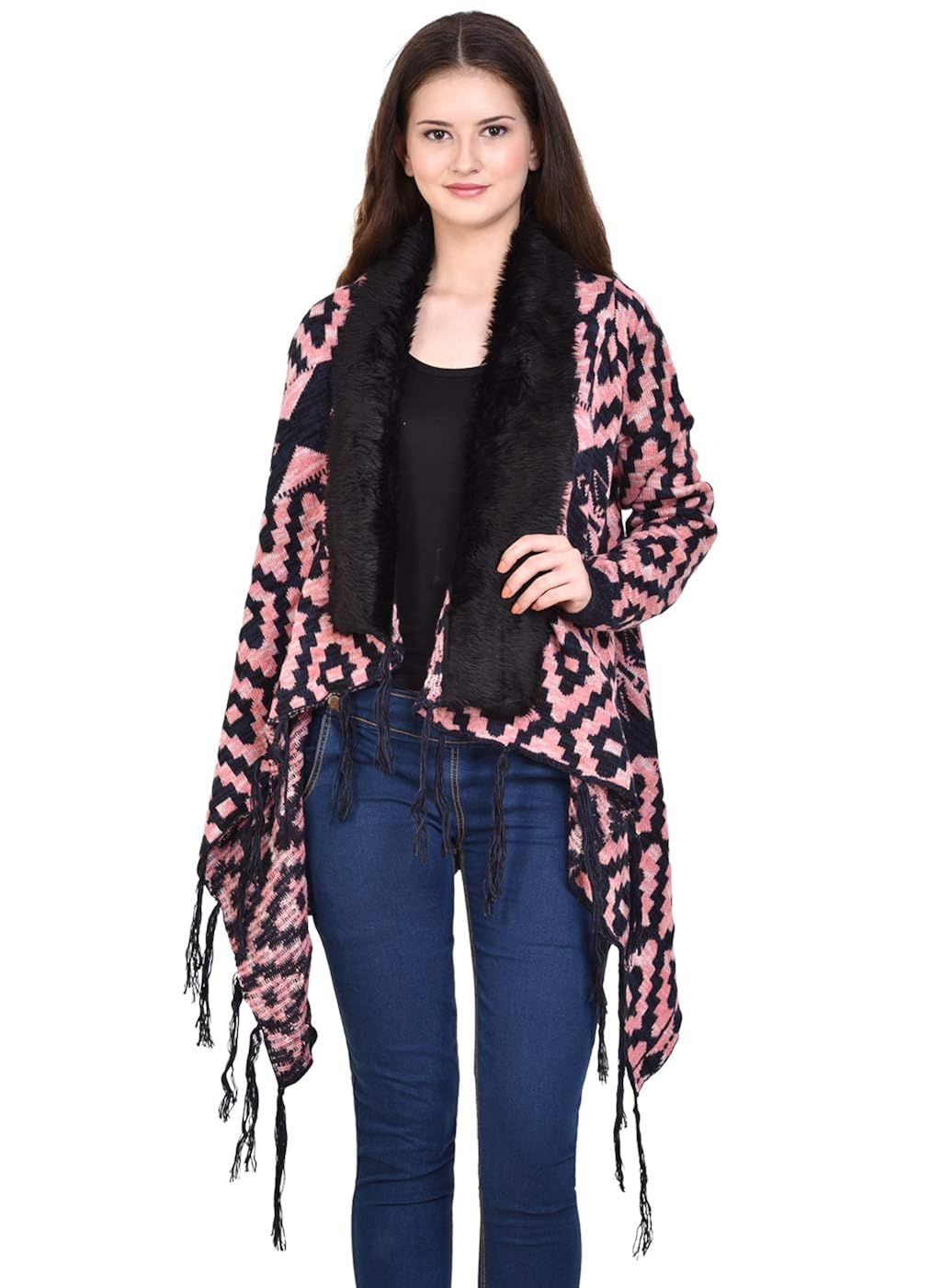 mansicollections fur faux trimmed multi-color cardigan for women