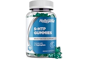 HOLLEGEND 5-HTP Gummies 200mg, 5HTP & L-Tryptophan Supplements for Stress Relief, Brain Support, Blueberry Flavor, 60 Chewables