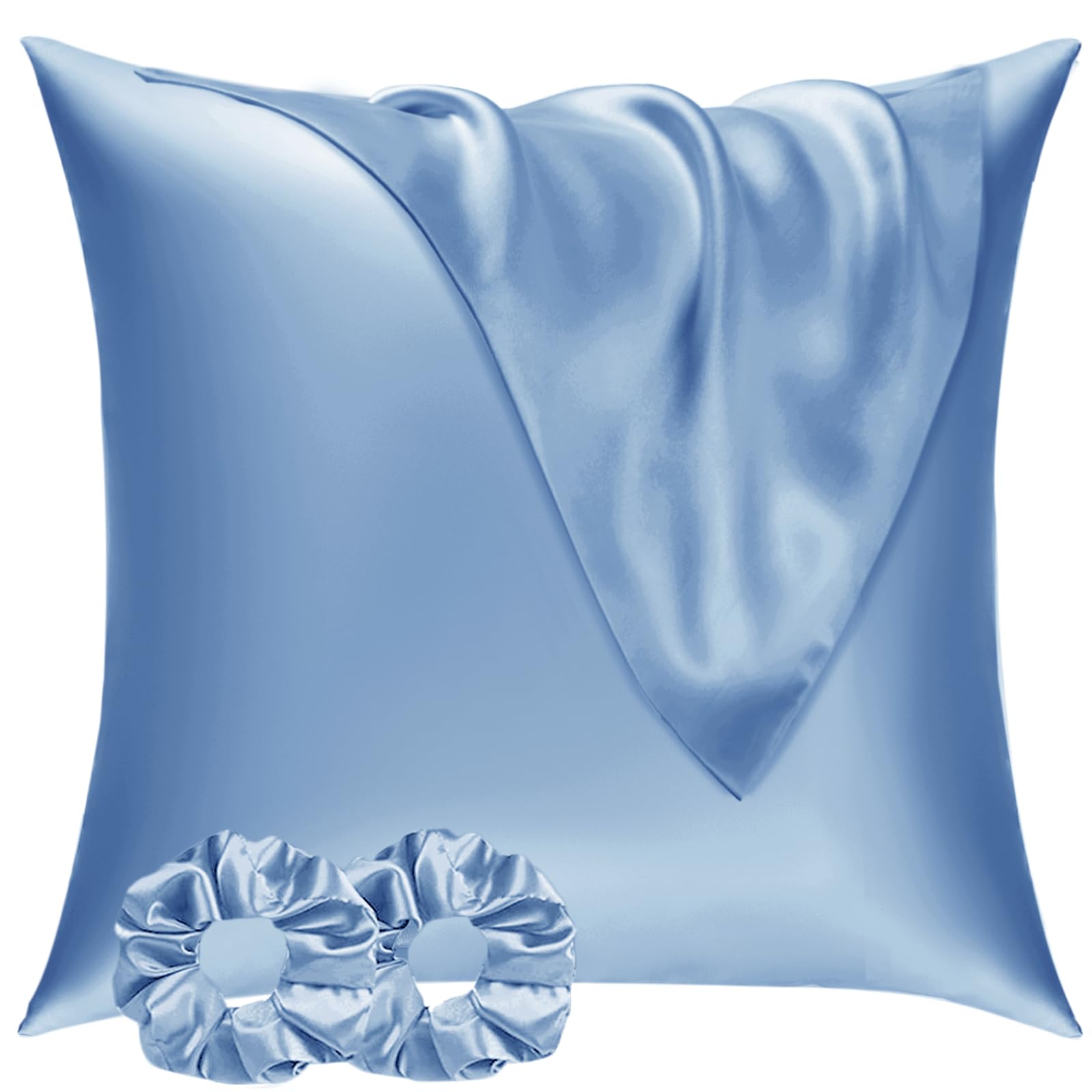 Vielit 2 Pack Satin Pillowcase for Hair and Skin,Soft as Silk Pillowcases for Hair and Skin,Easier Care than Silk Pillow Case Blue Pillowcases for 80x80cm Pillow Envelope & 2 Scrunchies