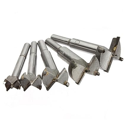 Forstner Drill Bits, Long Round Shank, 5Pcs 15mm-35mm Alloy Woodworking Hinge Boring Hole Saw Cutter for Wood Plastic Plywood, 15/20/25/30/35mm an Essential Tool for Woodworkers.