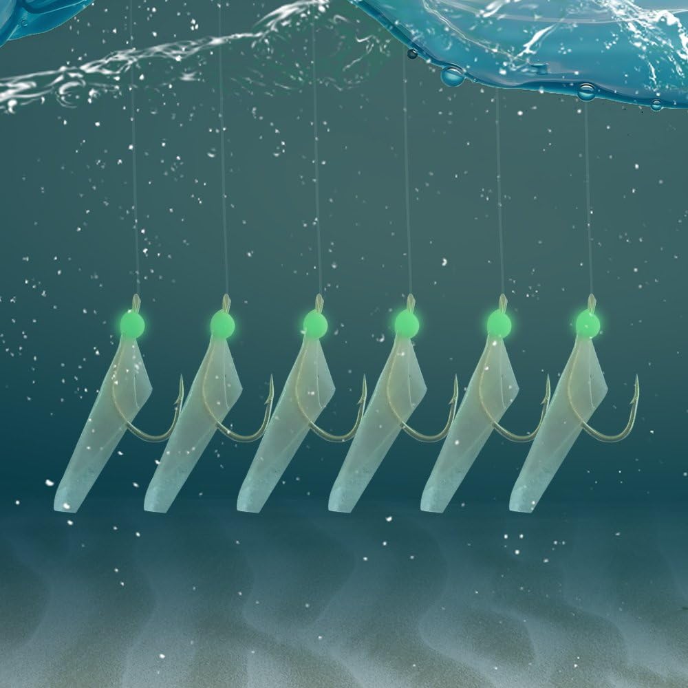 JSHANMEI Fishing Rigs Fishing Lures - 15 Packs Real Fish Skin Rigs Luminous Fishing Bait Rigs Freshwater Saltwater Glow in Dark with Swivel Hooks Size 4 6 8 : Sports & Outdoors