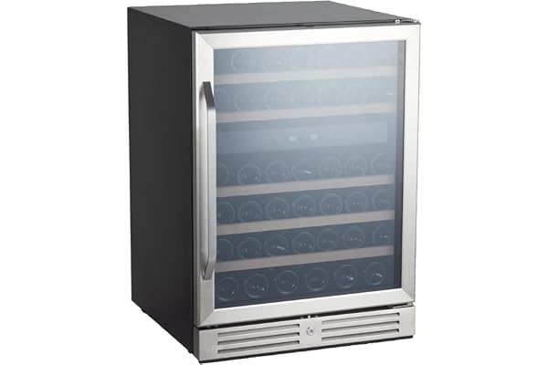 24â€ Wine Cooler Refrigerator, 46 Bottle Dual Zone Built-in Freestanding Wine Fridge, Stainless Steel Door, Double-Layer Tempered Glass Door with Lock, Under Counter Wine Cellar