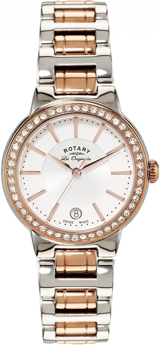 Rotary Women's Quartz Watch with White Dial Analogue Display and Rose