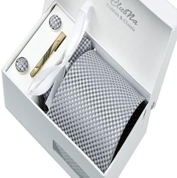 Amazon Co Jp 017ネクタイ ネクタイピン チーフ カフス4点セット グレー市松模様 ビジネス 結婚式二次会 車 バイク