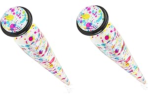 Body Accentz Plugs Earrings Solid Acrylic Printed Paint Splatter Fake Taper Faux Plug 16g Sold as Pair HO1813