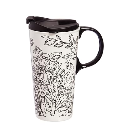 Cypress Home Forest Friends Fox Coloring Book Ceramic Travel Coffee Mug 17 Ounces Amazon In Home Kitchen