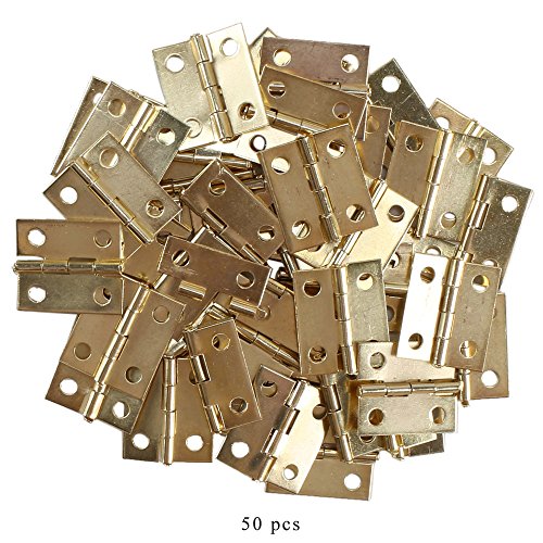 Dayree 50pcs Mini Metal Hinges Light Cabinet Drawer Butt Hinges Connectors for Gift Box Cosmetic Case Dollhouse Furniture with 200 Pieces Replacement Screws 0.6 x 0.7 inch Brass - Thumbnail 4