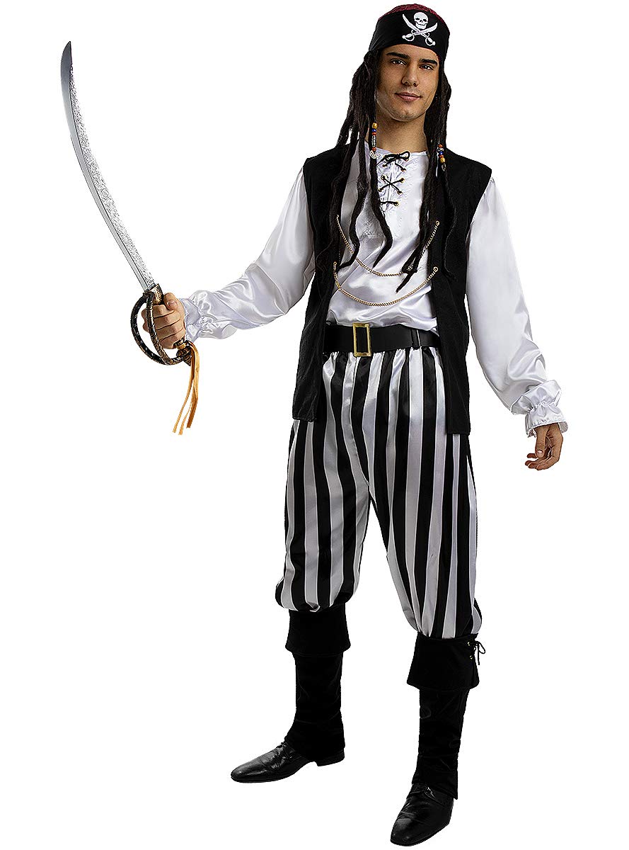 Funidelia | Striped Pirate Costume - Black and White Collection for man Corsair, Buccaneer - Costumes for adults, accessory fancy dress & props for Halloween, carnival & parties - Size S - White