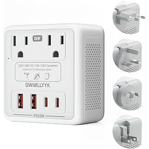 2000W 220V to 110V Voltage Converter Us to Europe for Hair Dryers, Travel Converter with PD 35W USB Ports, Converter for Euro