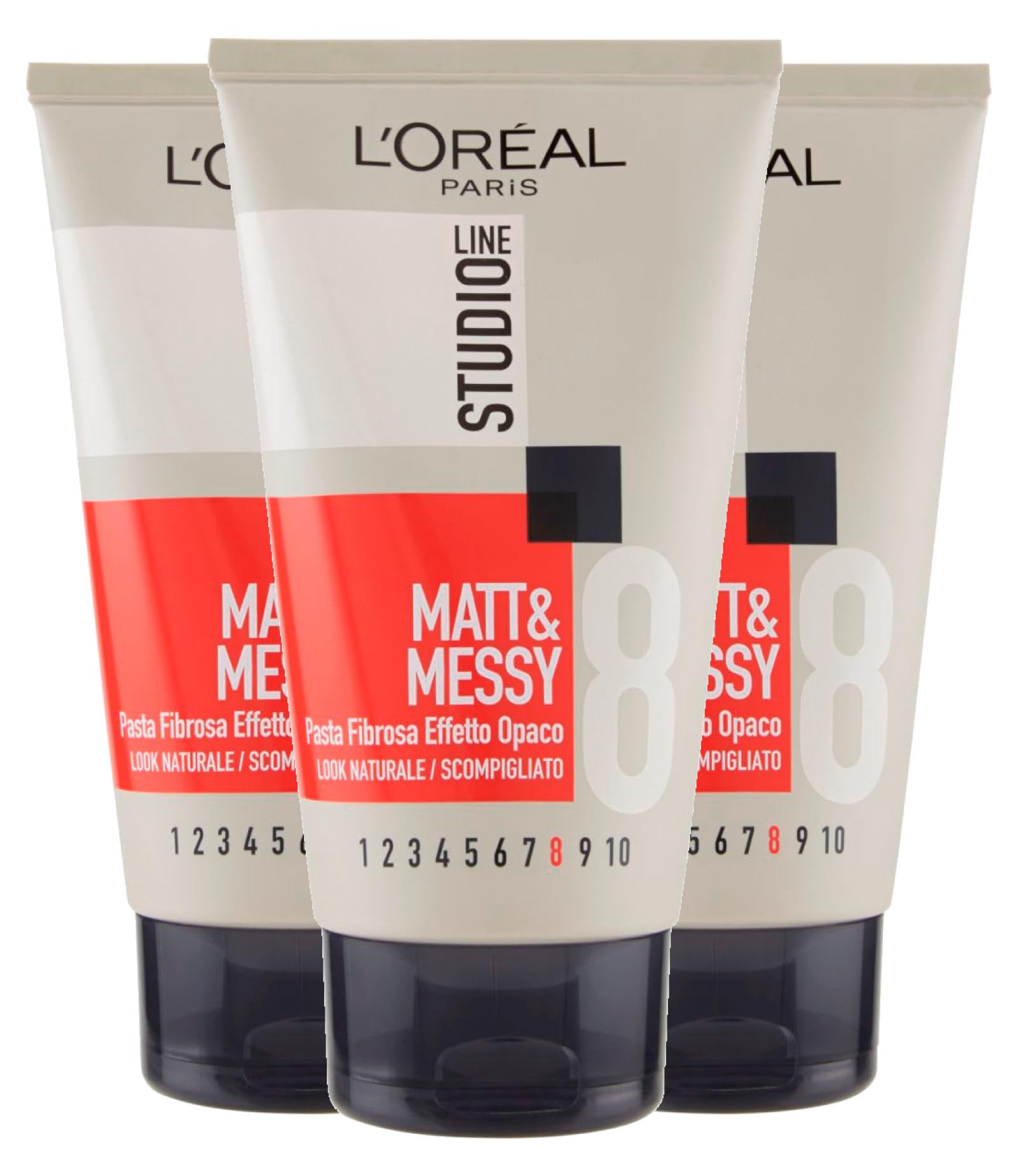 L'Oréal Paris Studio Line Matt&Messy Fibrous Paste Matt Effect Wild Look 8 Ultra Strong Hold - 3x 150ml Bottles