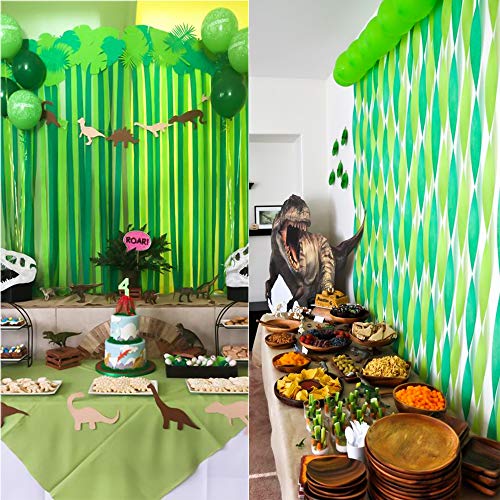 image for RUBFAC 12 Rolls Green and Yellow Crepe Paper Streamers Dinosaur Jungle