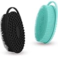 Soft Silicone Body Scrubber 2 PCS Silicone Body Shower, Silicone Loofah 2 in 1 Bath and Shampoo Brush, Body Scrubber Shower Cleaning Exfoliating Use for Sensitive Skin, Lather Well(Black and Green)