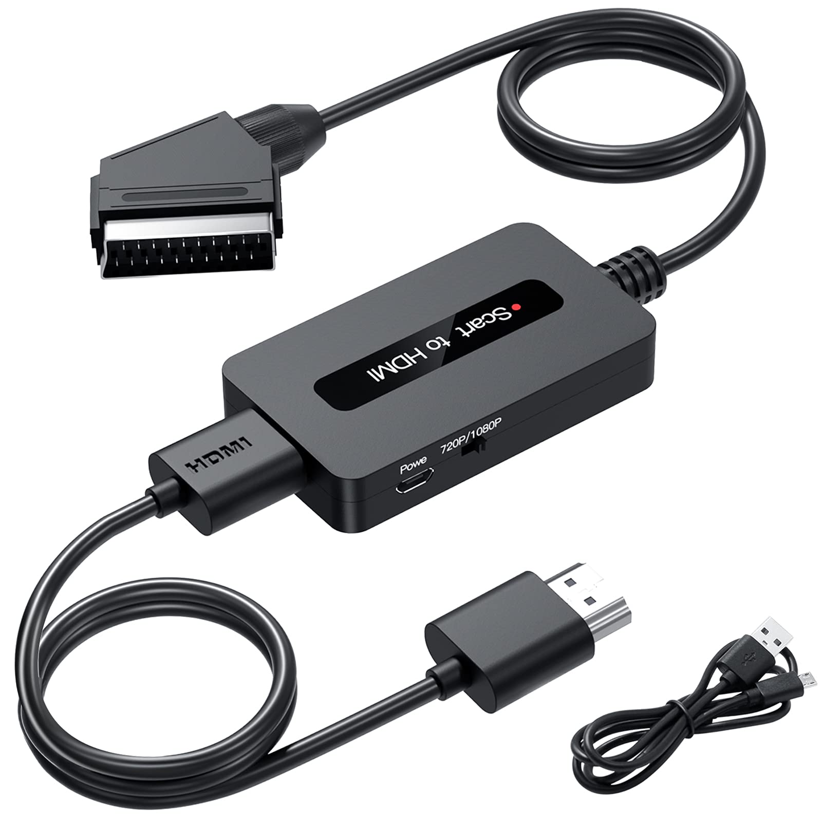 Kirolle Scart to HDMI Cable Converter, Male Scart In HDMI Out Converter Adapter for Sky/DVD/STB to Display on HDTVs