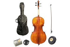 Paititi PTTCE101T Ebony Fitted Oil Finish Wood 4/4 Cello with Soft Case, Bow, Rosin, Stopper and Mute