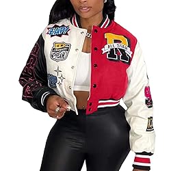 babyhealthy Womens Crop Varsity Jacket Stitched