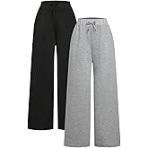 RoseSeek Girl's 2 Pack Wide Leg Sweatpants Waist Casual Track Pants Baggy Trousers