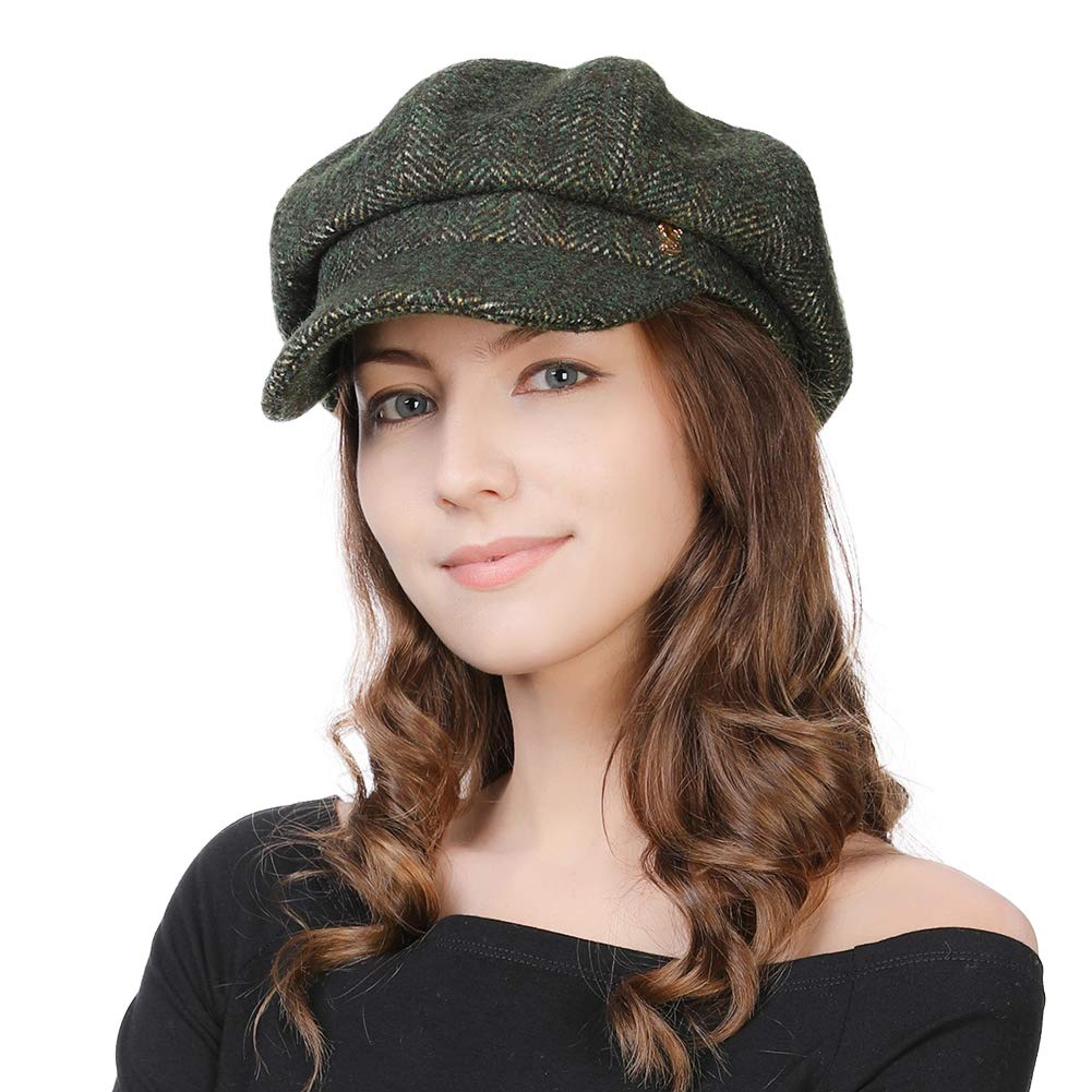 Comhats Winter Hats for Women Ladies Wool Peaked Beret Hats Baker Boy Newsboy Cabbie Cap Olive Green Medium
