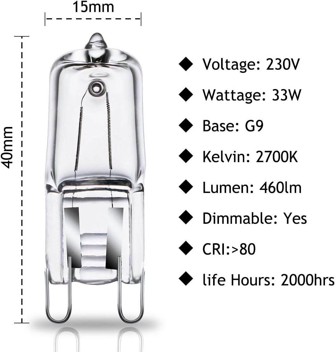 GMY G9 Halogen Light Bulbs 34W G9 Capsule Light Bulbs 230V 2700K Warm White Dimmable 10 Pack, 10 Count (Pack of 1) - Image 4