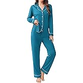 Ekouaer Womens Pajamas Set 2 Piece Button Down Pjs Soft Long Sleeve Top and Pants Sleepwear Set Lounge Sets