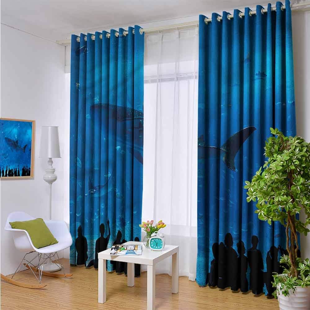 hengshu Shark Blackout Curtains - Gasket Insulation Aquarium Park and People Blackout Curtains for The Living Room W84 x L84 Inch