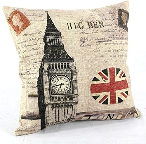 Mega TPC Home Decorative Cotton Linen Square Pillowcase Throw Pillow Shams Cushion Cover Retro London Union Jack Big Ben 18" x 18"