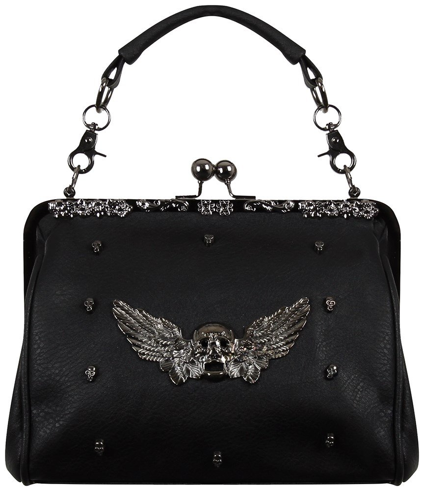 GOTHX Skull Head Wing Oversize Purse Ladies Handbag Backpack Rucksack Steam Punk Rock Goth Gothic School College PU Vegan Leather Festival Bag