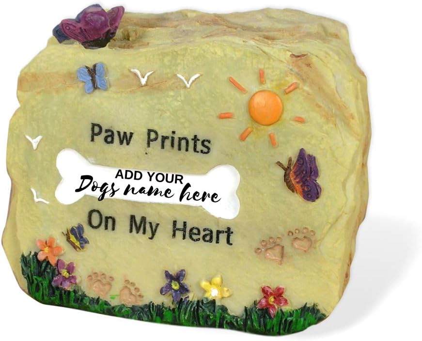 BANBERRY DESIGNS Pet Remembrance Desktop Stone - 2 1/2" H Paw Prints on My Heart Design with Butterfly and Dog Bone