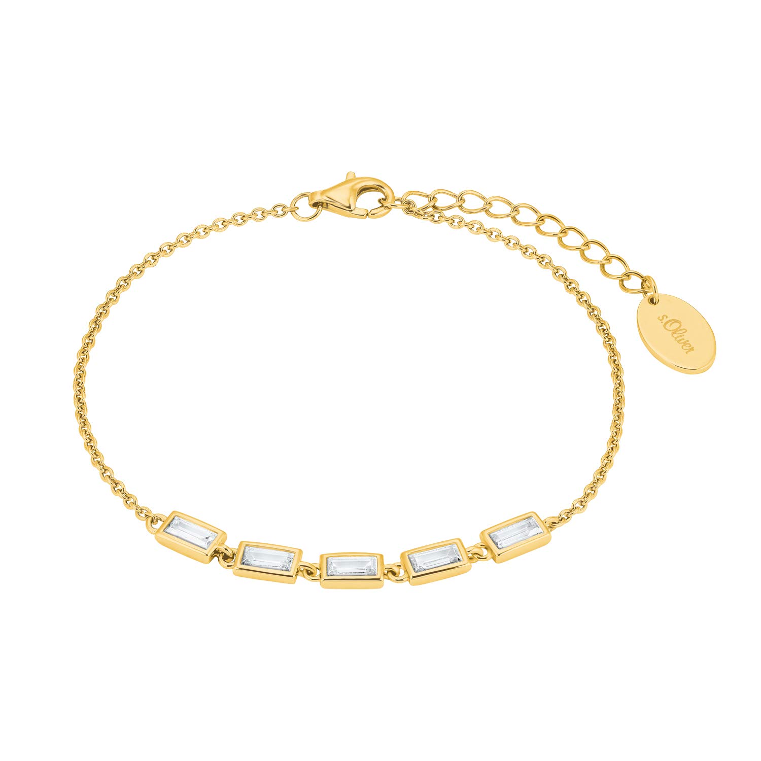 s.Oliver 2029365 Women's Bracelet 925 Sterling Silver with Synthetic Zirconia 17 + 3 cm Gold Comes in Jewellery Gift Box, 17 cm, Sterling Silver