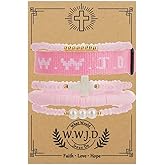 DATOA 5 Pcs Christian Cross WWJD Stretch Bracelets Cross Crystal Beaded Braided Rope Bracelet Handmade Adjustable What Would Jesus Do Wristbands for Women Men Religious Jewelry